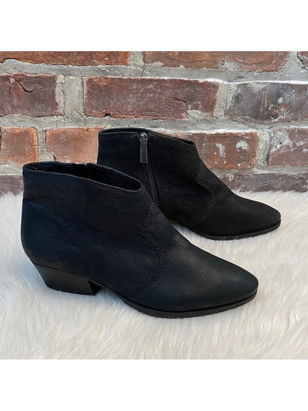 Vince Camuto Cider Black Leather Western Style Ankle Booties, Size 6.5M